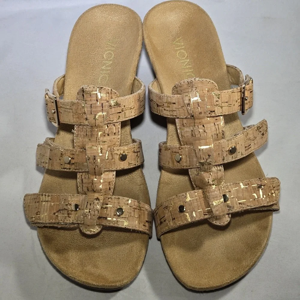 Vionic Womens Park Radia Tan Cork Gold Wedge Sandals Size 7 Comfort Shoes Straps